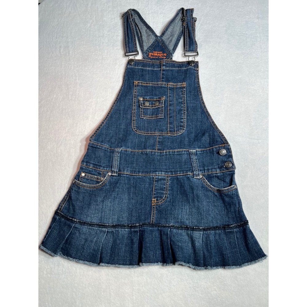 Vintage Hydraulic Denim Overall Dress Pleated Mini Jumper Y2K Size 5/6